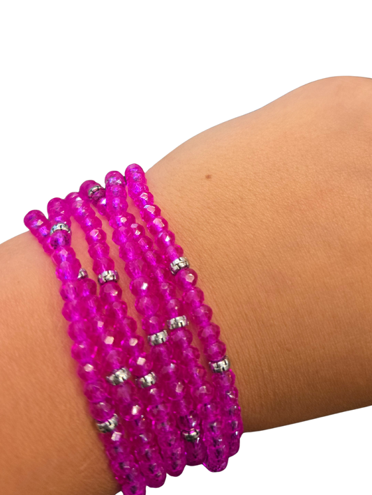 Mini Crystal Bracelet w/Silver Accent - Pink