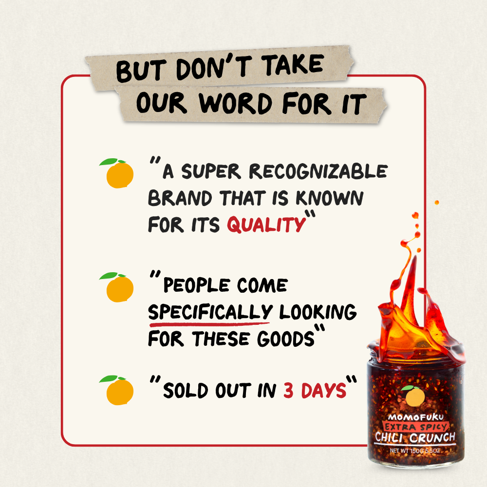 Promotional graphic for a spicy product with text and a jar of chili crunch.