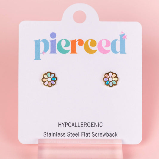 Pierced Co. Flatback Earring-Rainbow Daisy