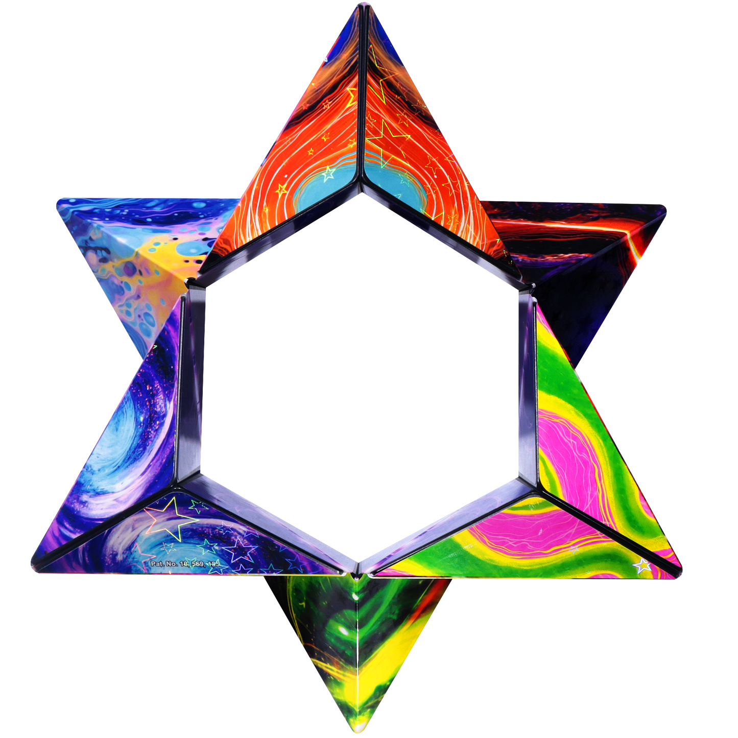 Colorful geometric star-shaped object on a white background