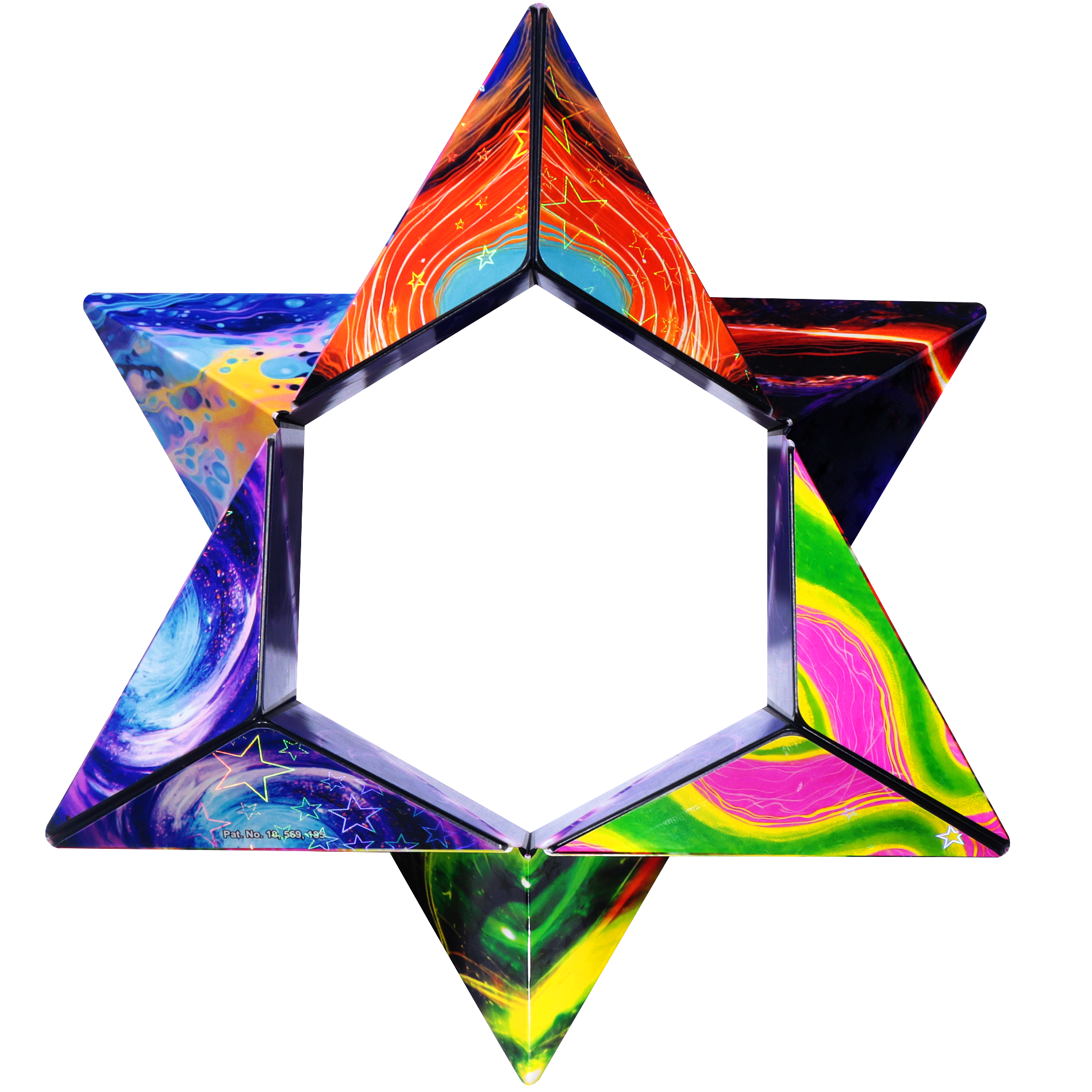 Colorful geometric star-shaped object on a white background
