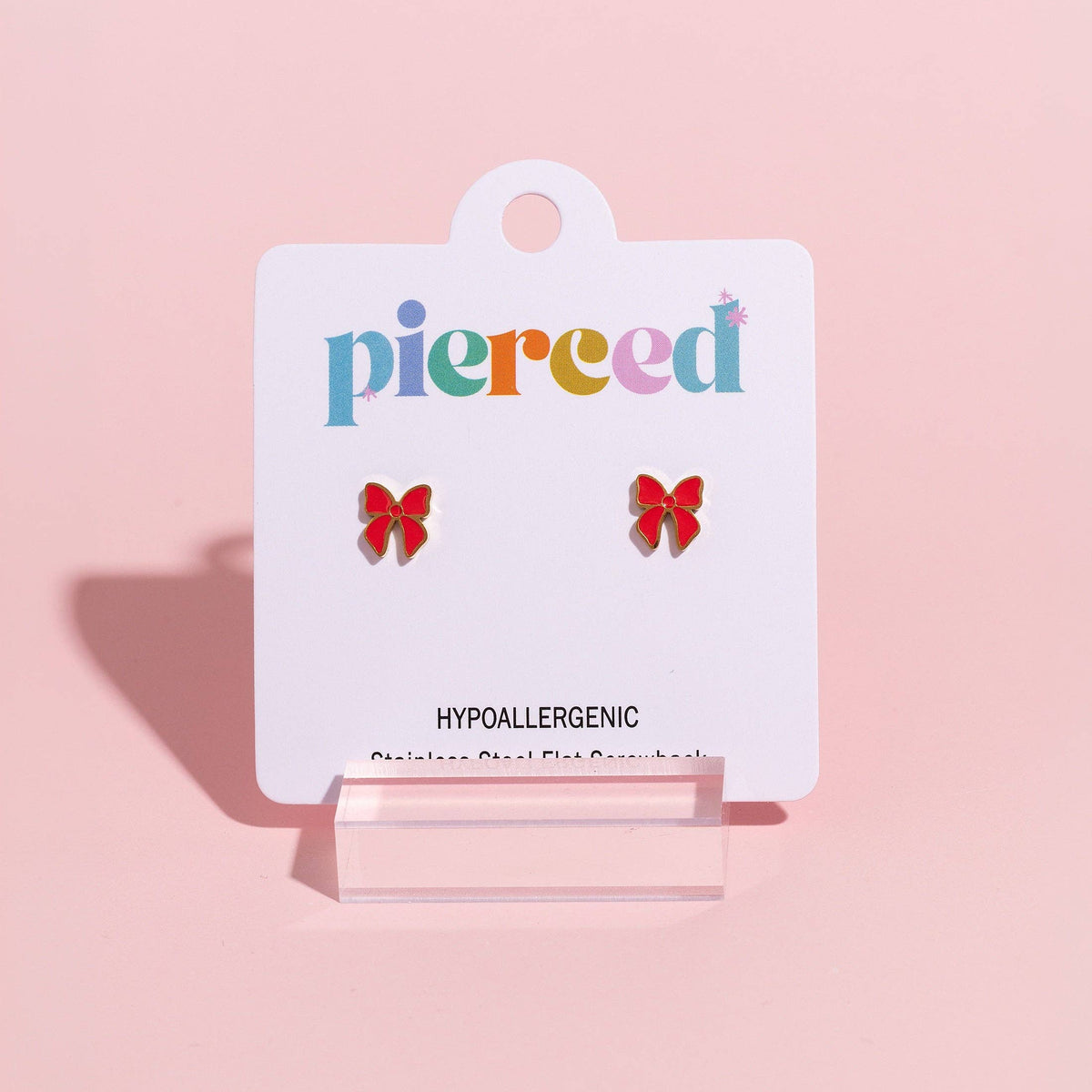 Pierced Co. Flatback Earring-Red Bow