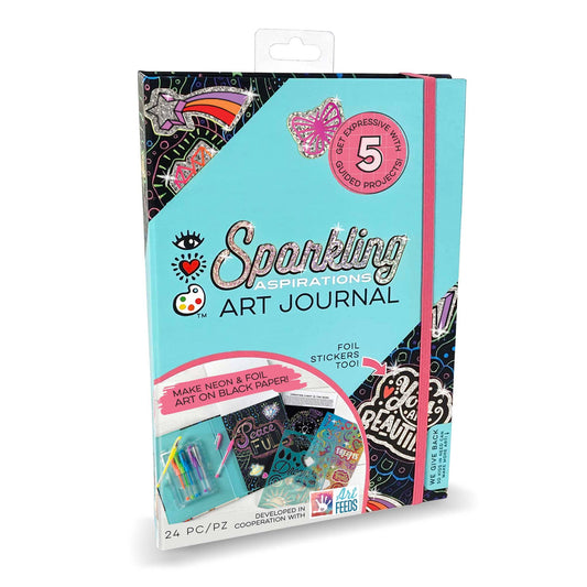 Sparkling Art Journal packaging with colorful design elements on a white background