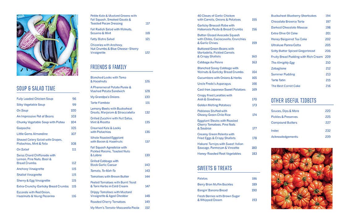 Menu with various food items and prices, featuring images of vegetables and fruits.