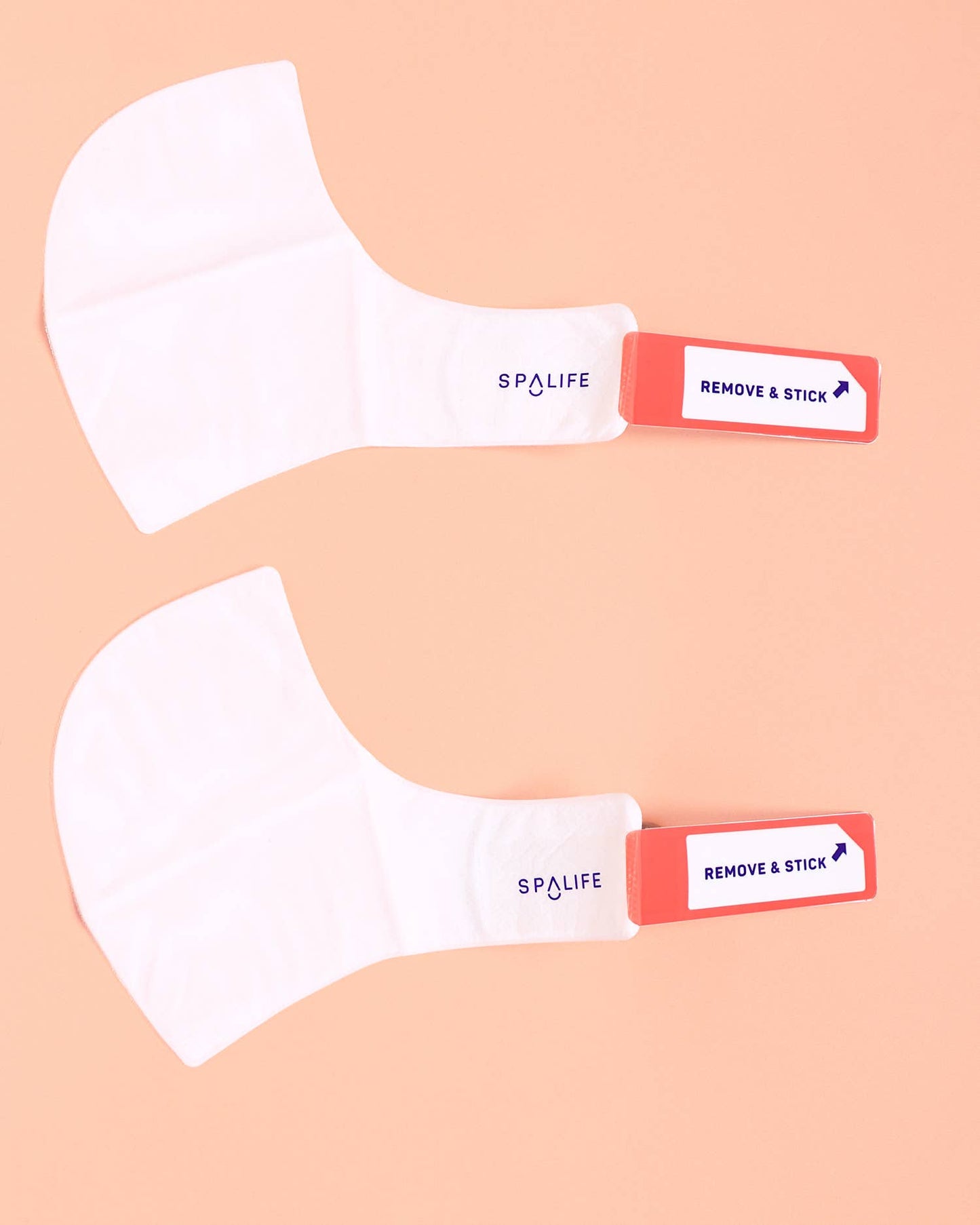 Two white heel wrap treatments with 'SpaLife' branding on a peach background