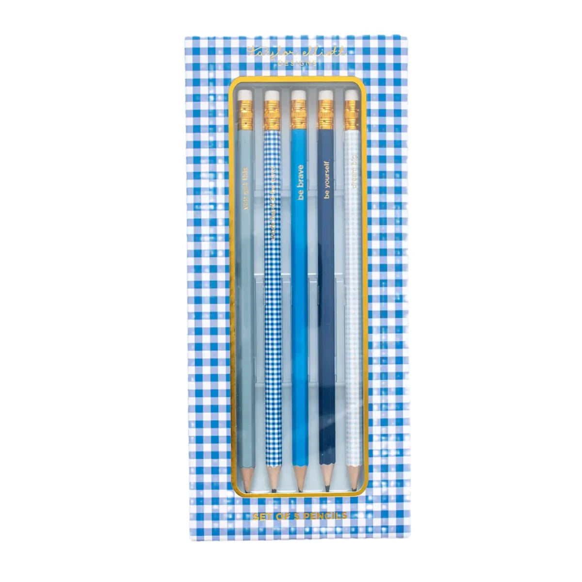 Blue Gingham Pencil Set