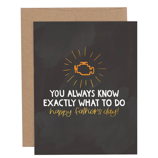 Father's Day card with text and car icon on a dark background