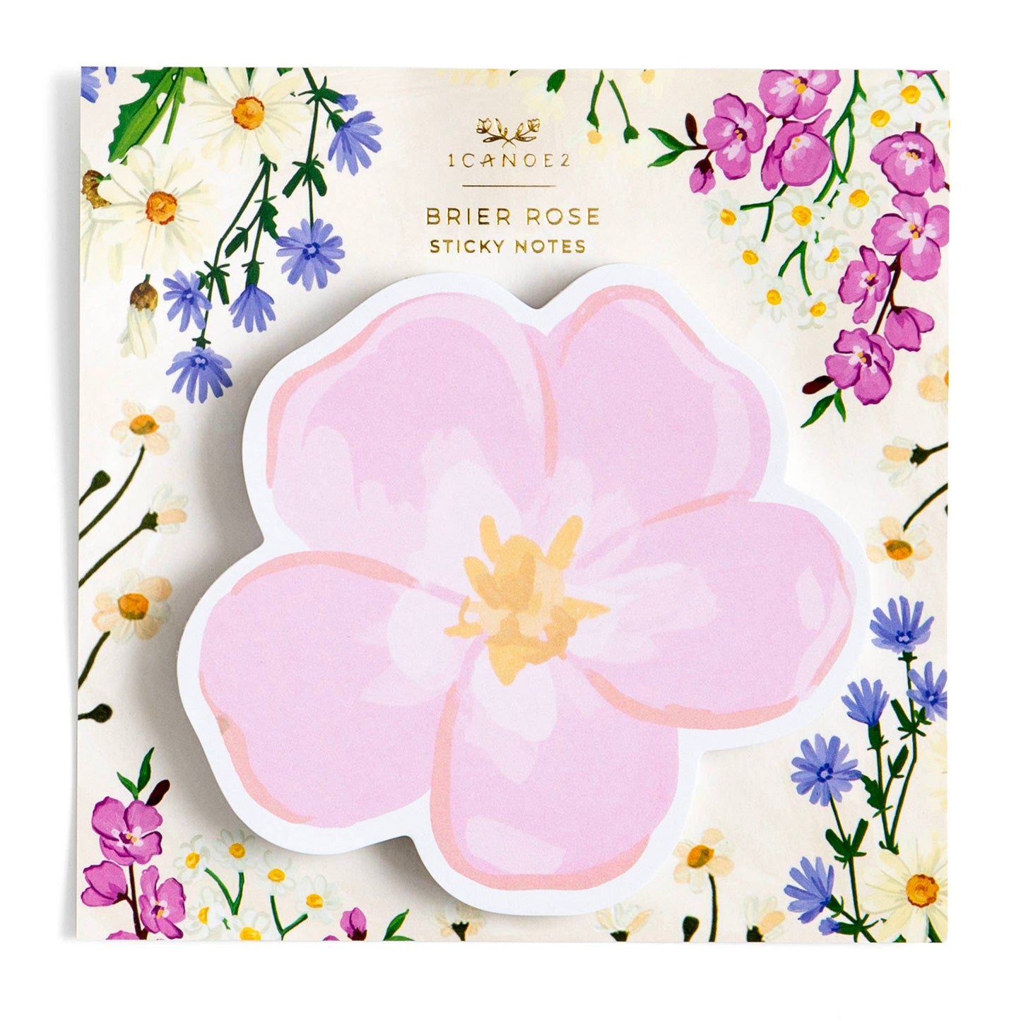 Floral sticky notes with a pink flower design on a decorative packaging.