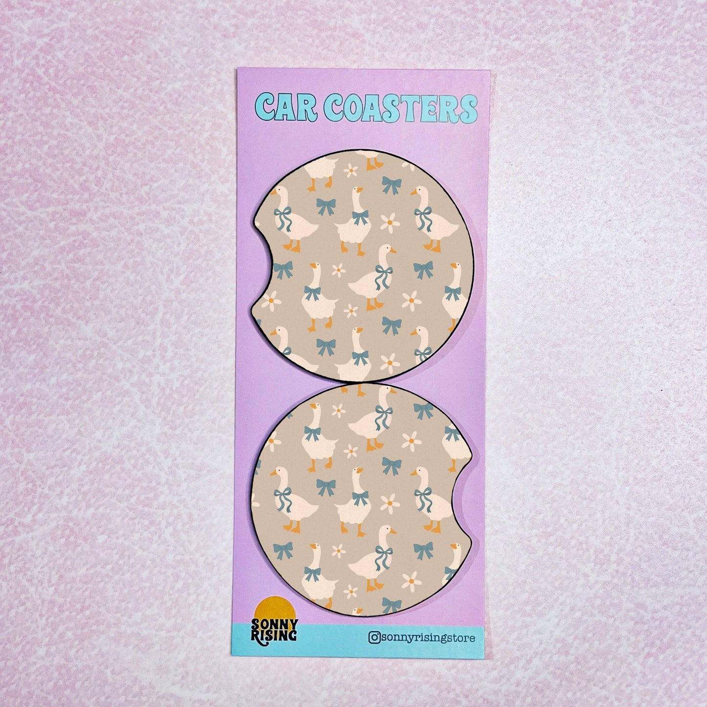 Blue Ribbon Geese Pattern Car Coasters, set of 2