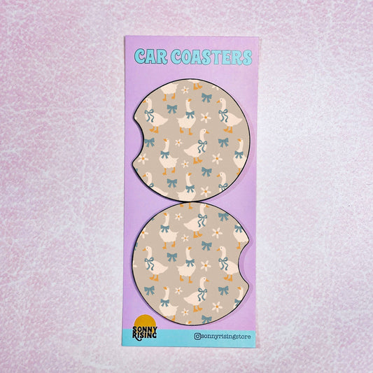 Blue Ribbon Geese Pattern Car Coasters, set of 2