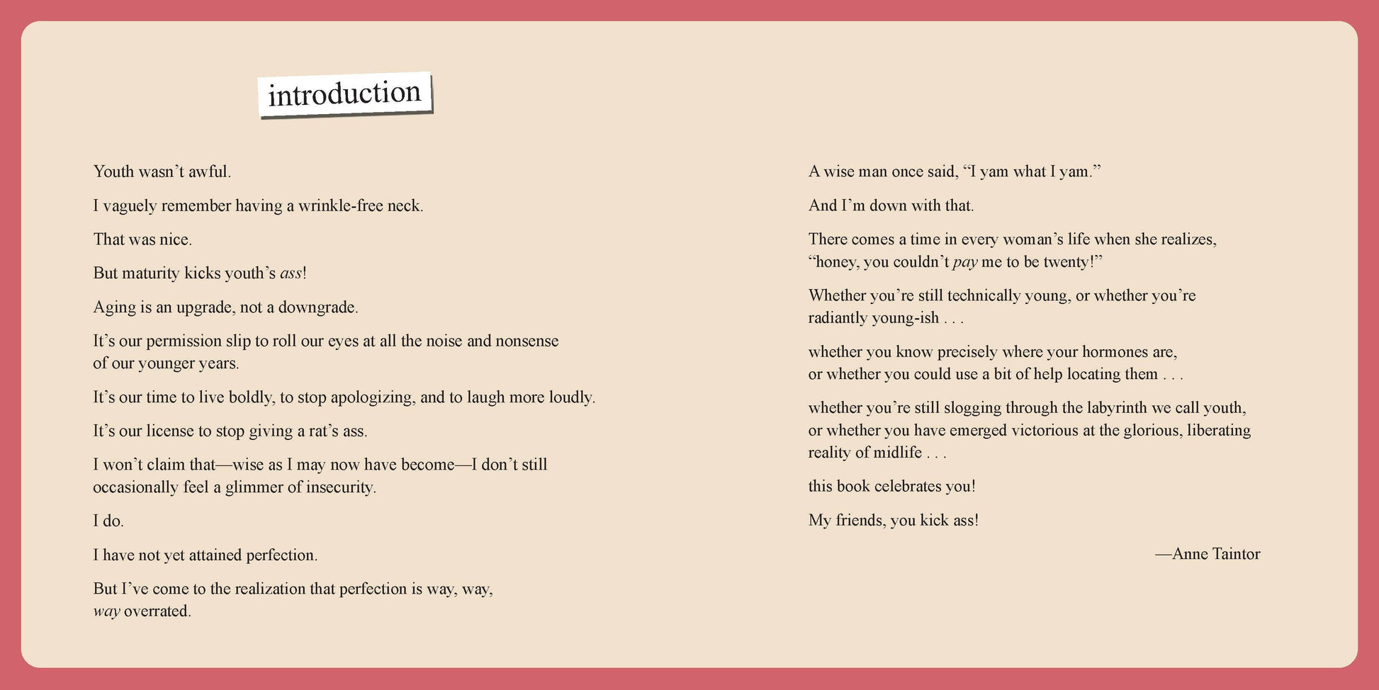 Text document with an introduction and a quote on a pink background