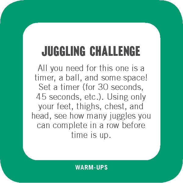 Text describing a juggling challenge with a green border