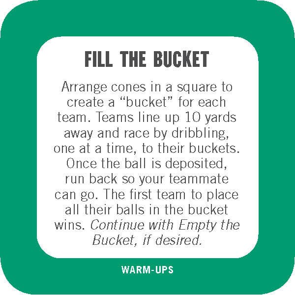 Instructions for a game called 'Fill the Bucket' on a green border with white background