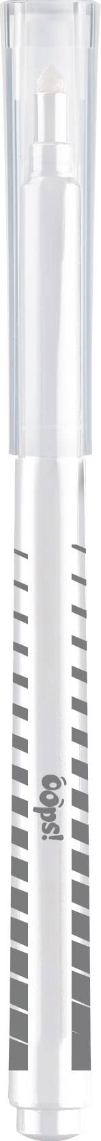 White cylindrical product with black stripes and a logo on a white background