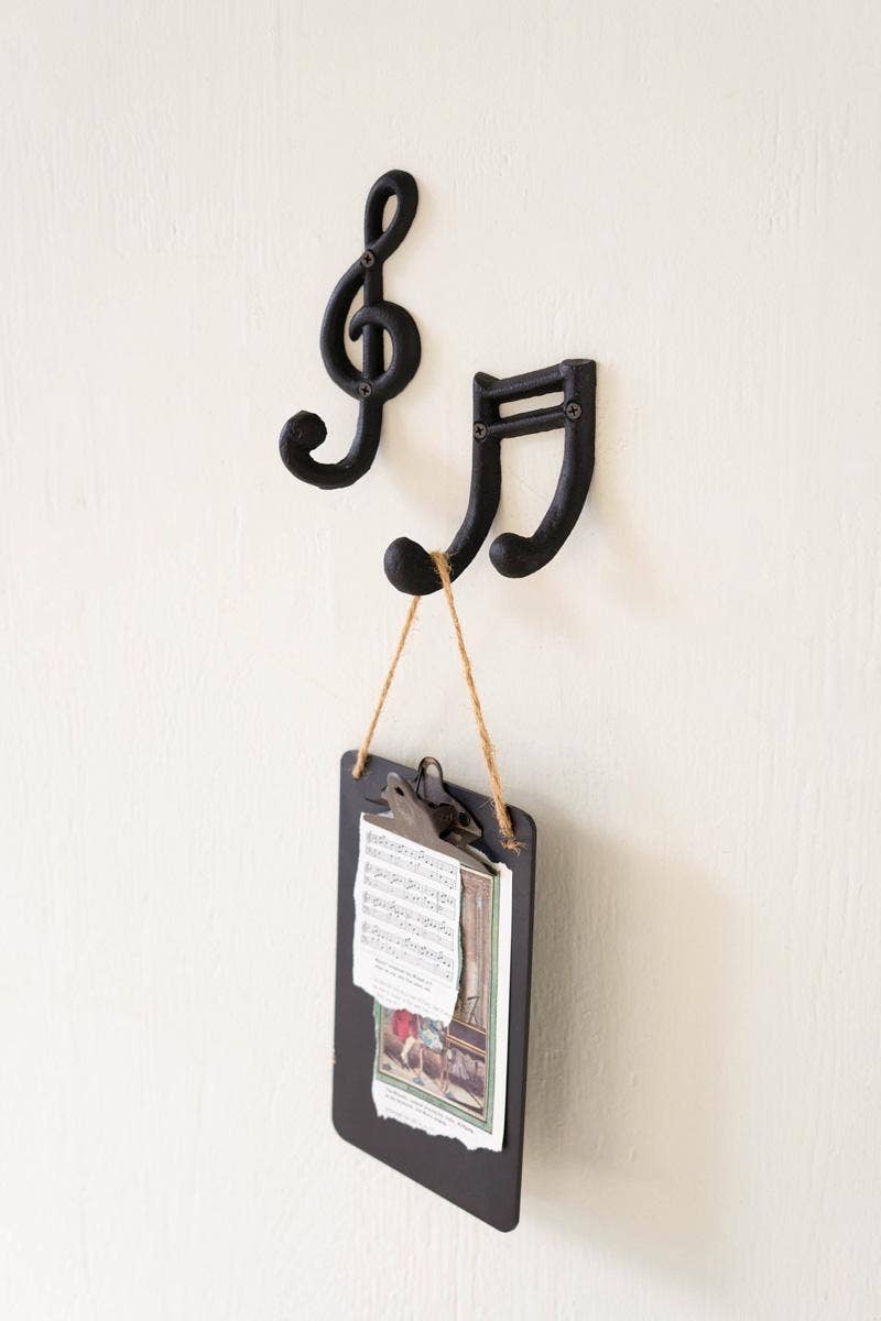 Cast Iron Musical Note Hooks-Set of 2