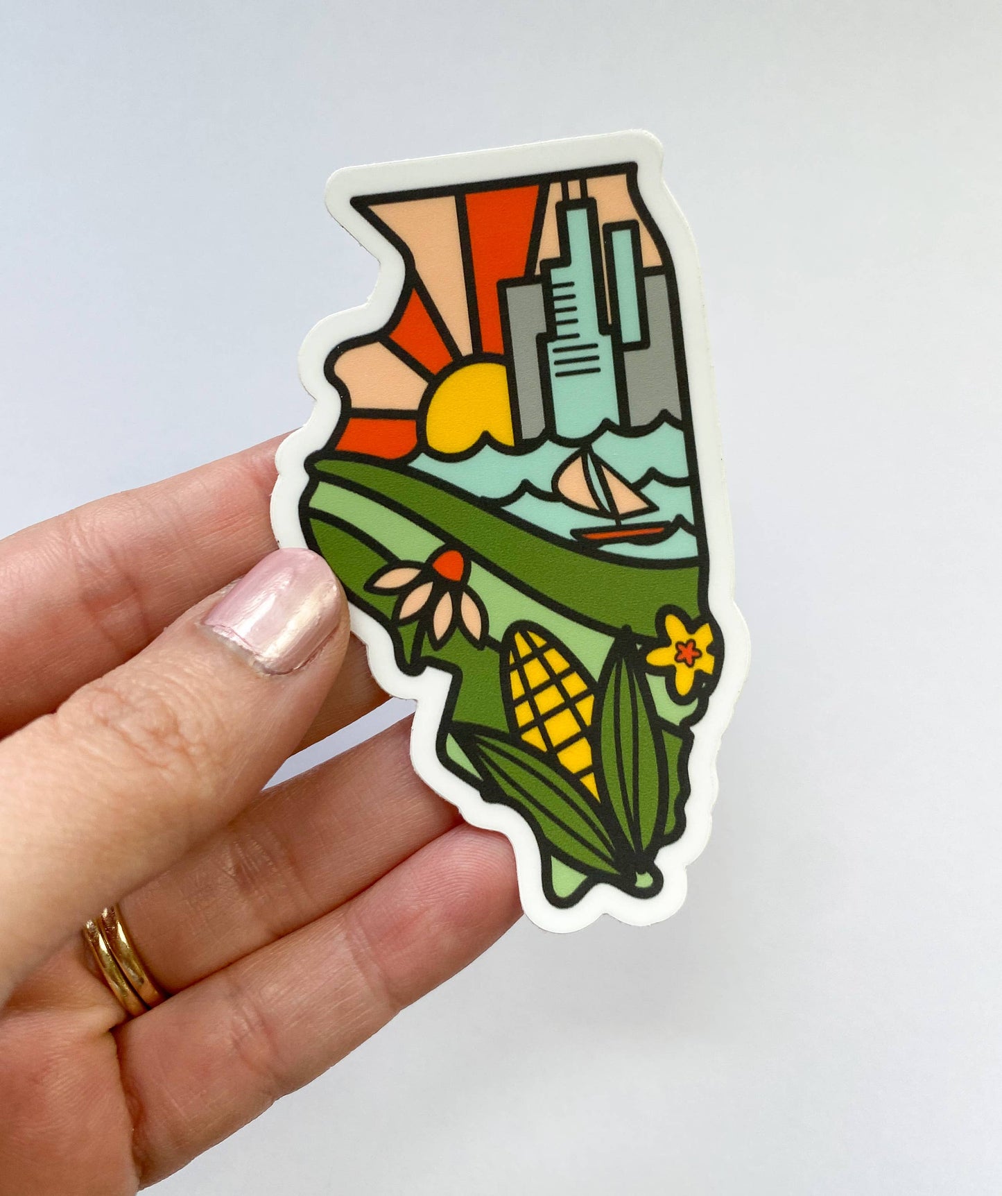 Illinois Line Drawing State Scenes Vinyl Sticker