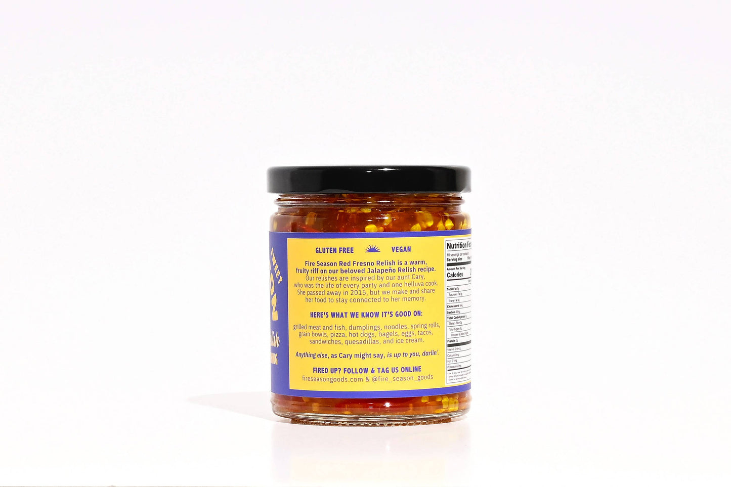 Jar of food with a yellow label on a white background