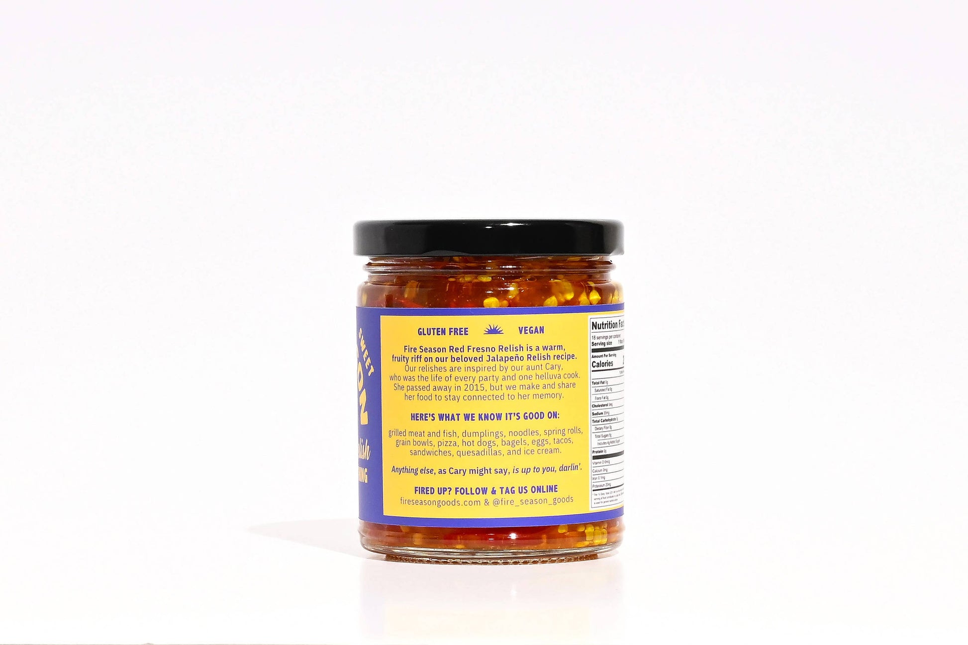 Jar of food with a yellow label on a white background