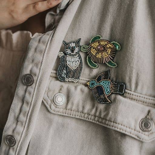 Bala Mani Beaded Bird Brooch Pin - Handmade, Fair Trade