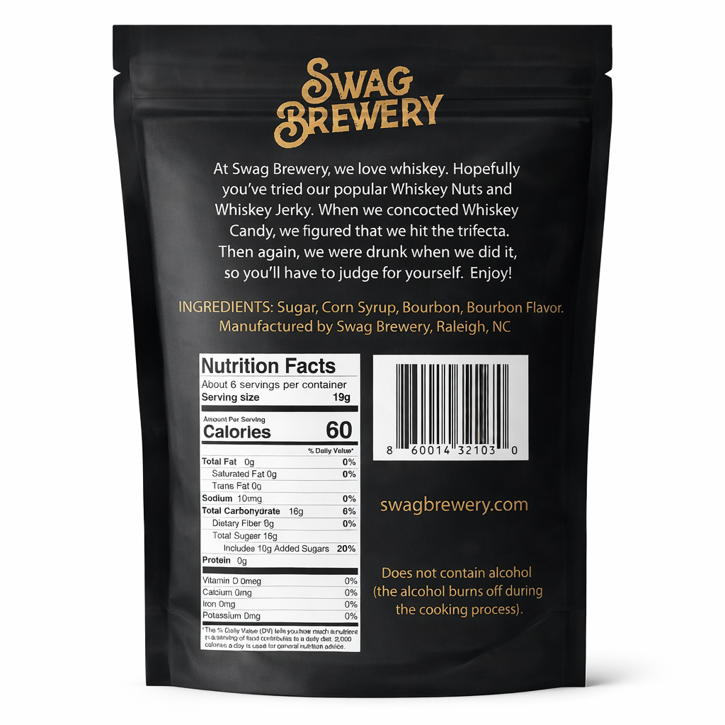 Swag Brewery product packaging with text and nutrition facts on a black background