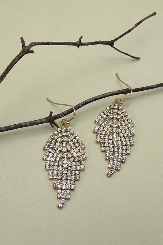 Leaf Shape Rhinestone Earrings