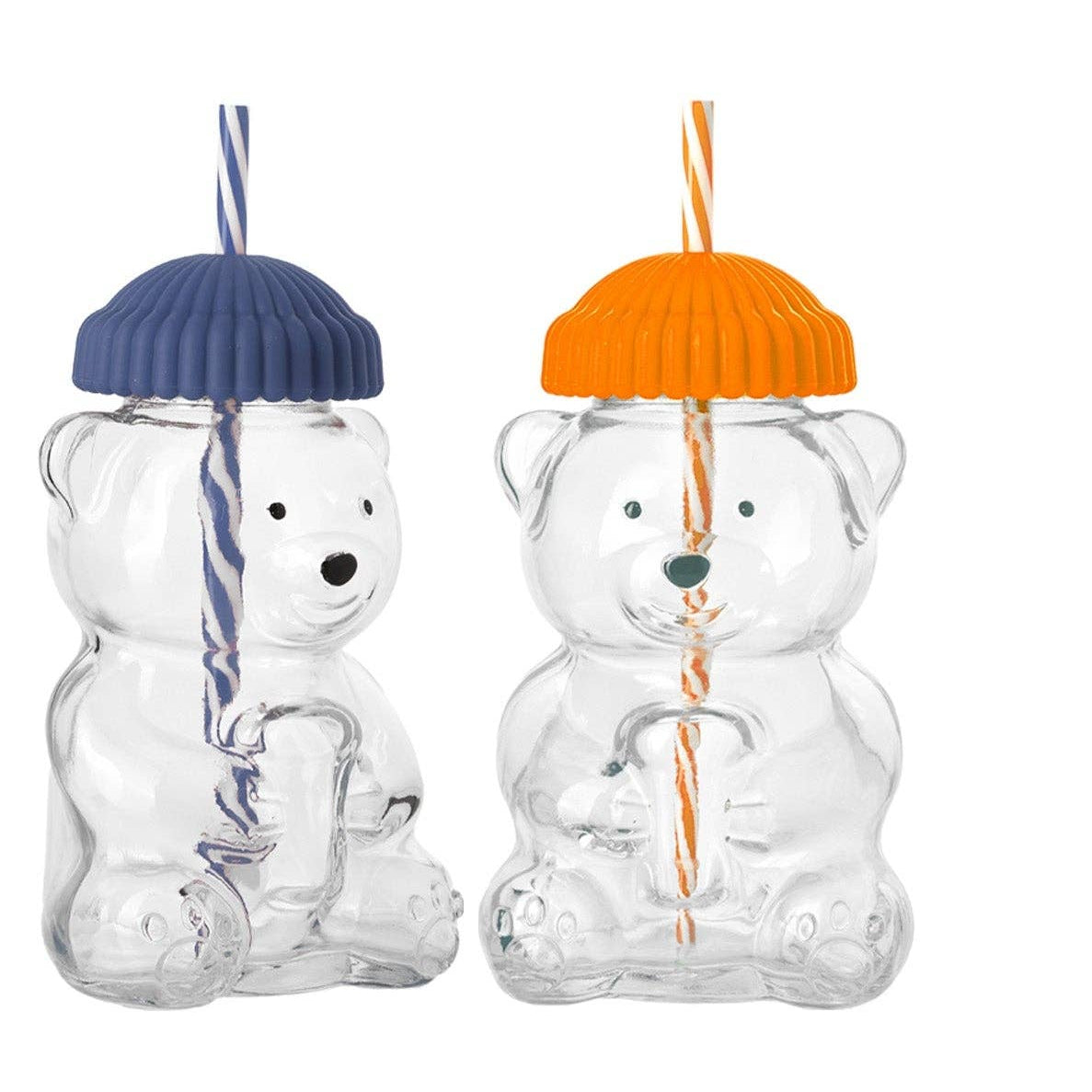 Teddy Bear Glass Sipper Orange/Blue