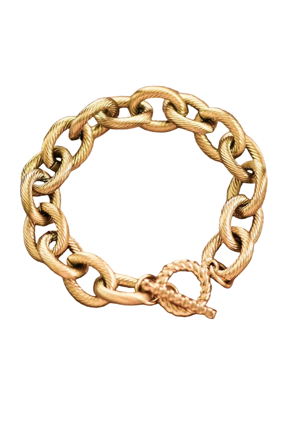 Gold chain bracelet on a white background