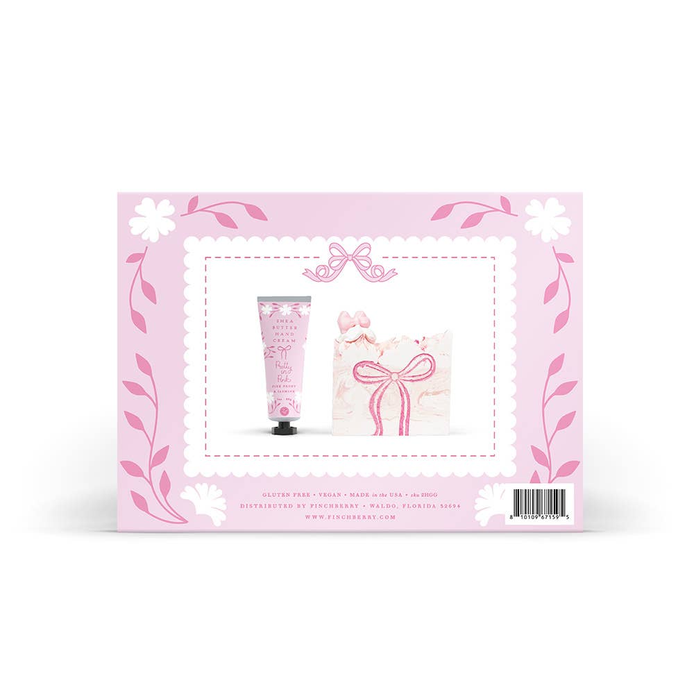 Pink product packaging with a tube and gift box on a white background