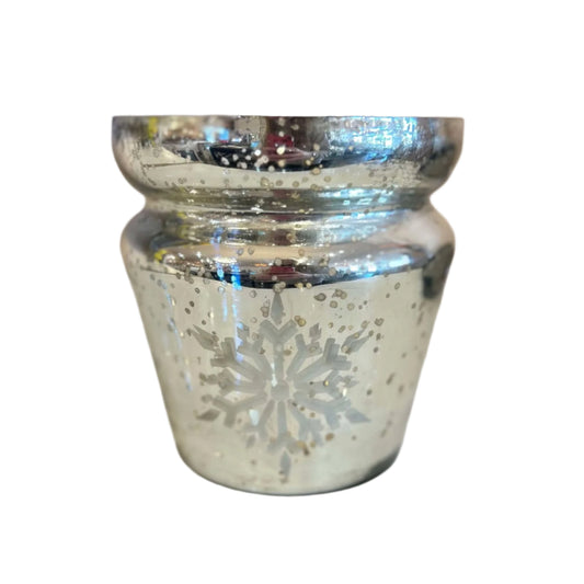 Mercury Glass Pot with Etched Snowflake