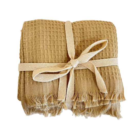 Set of 2 Waffleknit Towels- Goldenrod