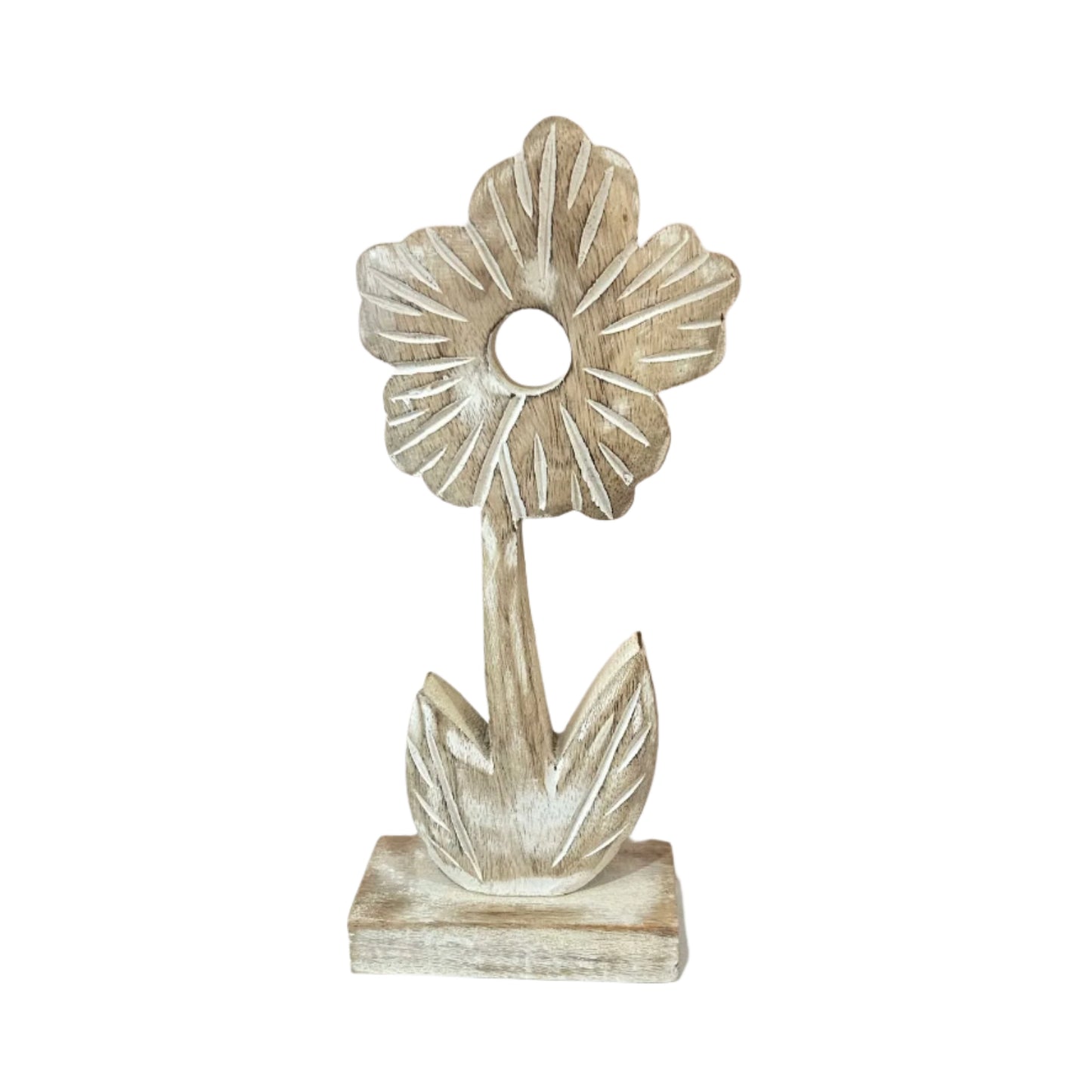 Natural and White Wood Daisy on Stand Lg