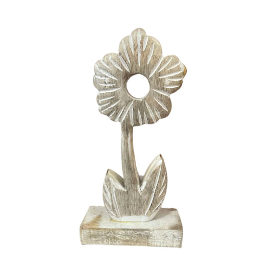 Natural and White Wood Daisy on Stand Sm