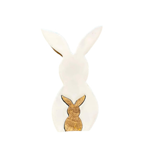 White Enamel Bunny 10x6 in