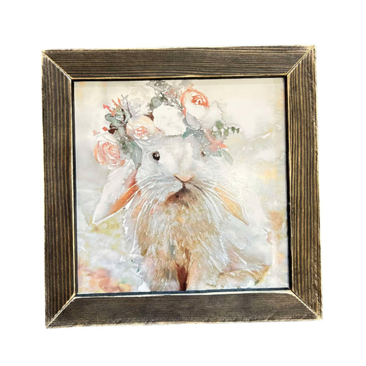 12x12 White Bunny Flower Crown Framed Print