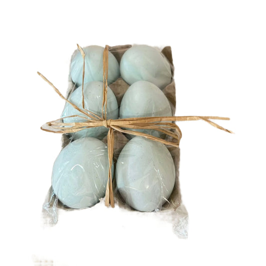 Set of 6 Pastel Blue Eggs in a Crate