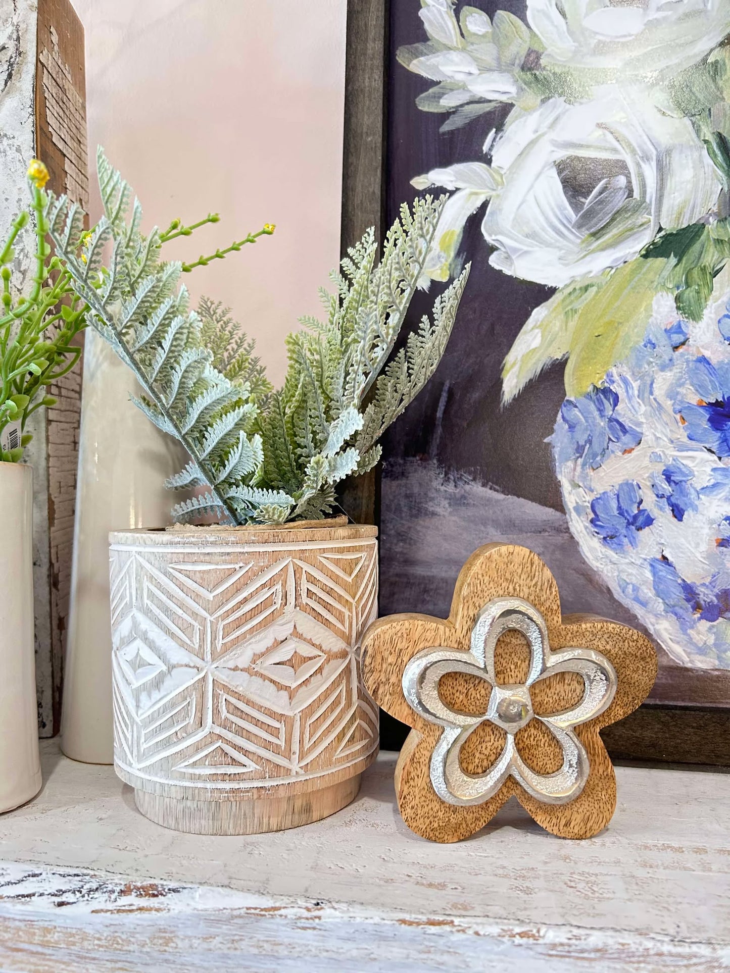 Wooden Planter, Aztec Print Tiny 4x4x5