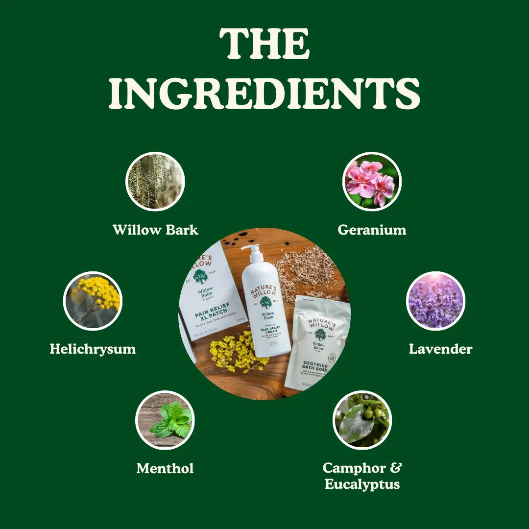 Product packaging with ingredients listed on a green background
