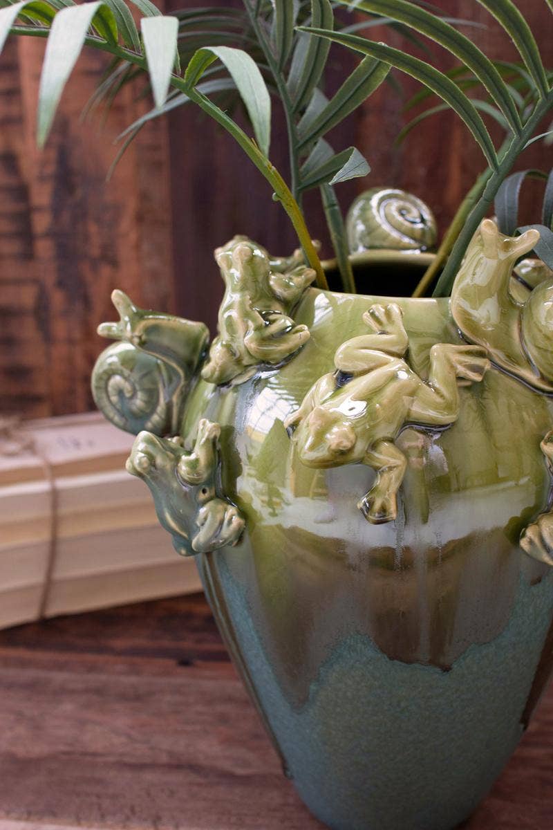 Large Ceramic Frogs and Snails Vase