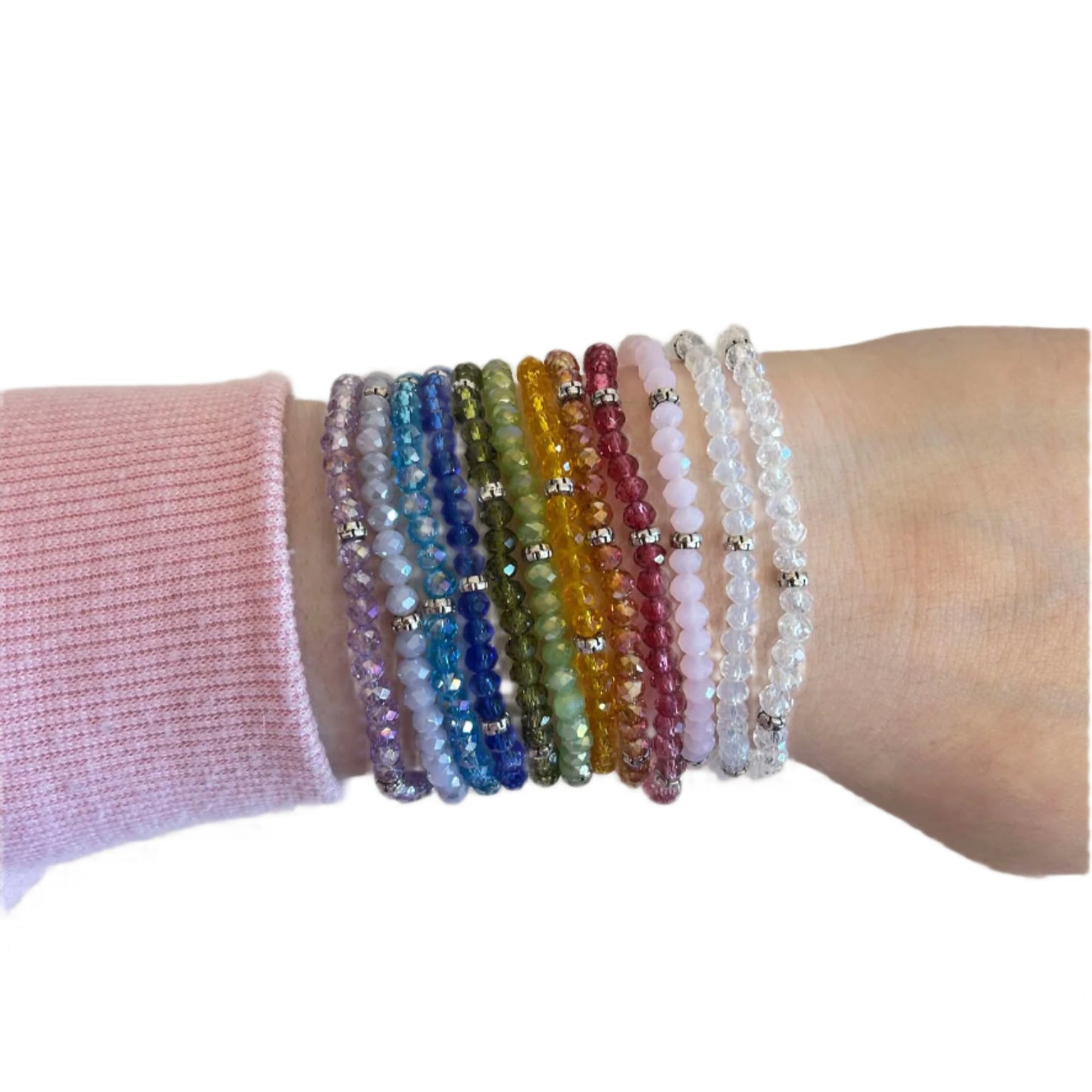 Mini Crystal Bracelet w/ Silver Accent- Jade