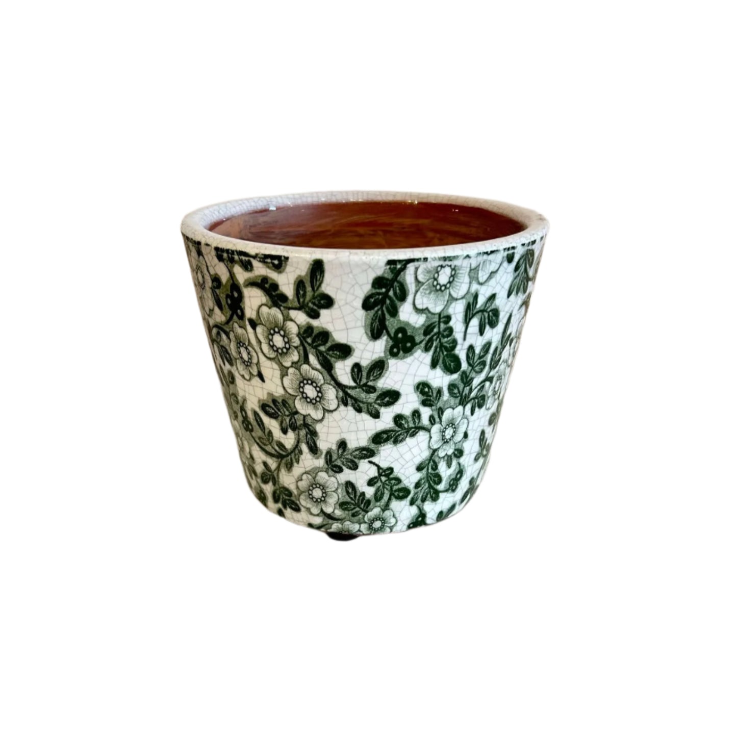 White and Green Blossom Print Pot (S)