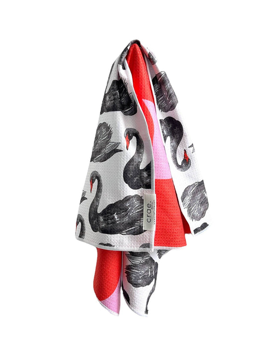 Scarf with black swan design on a white background