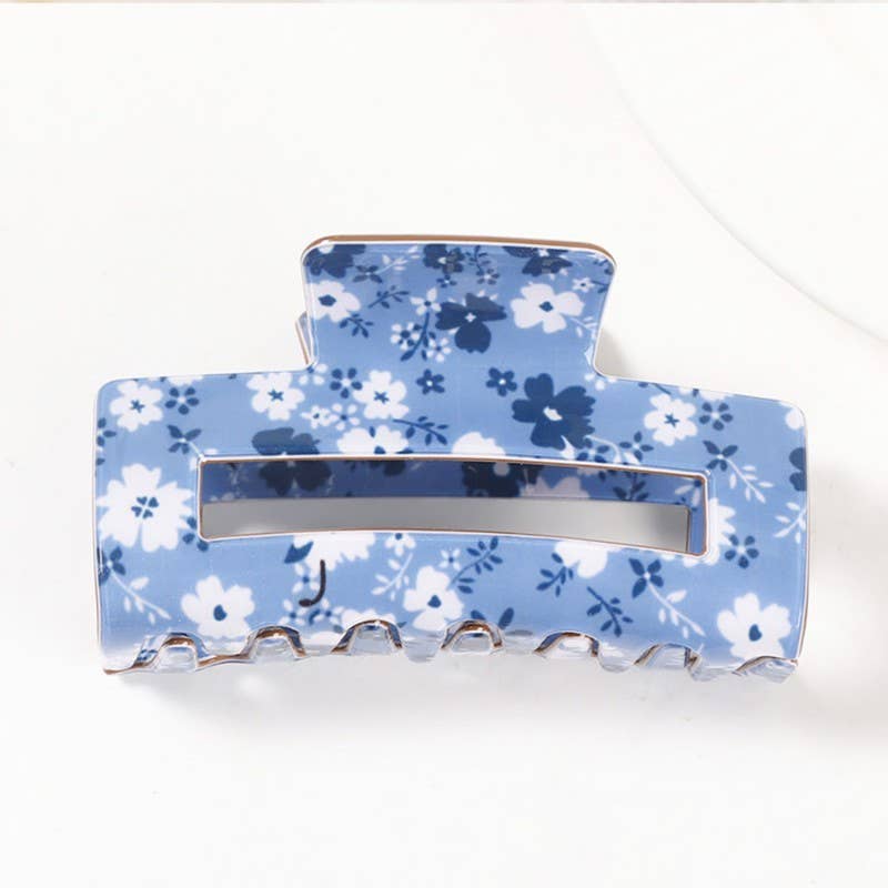 Floral Rectangle Hair Claw Clips
