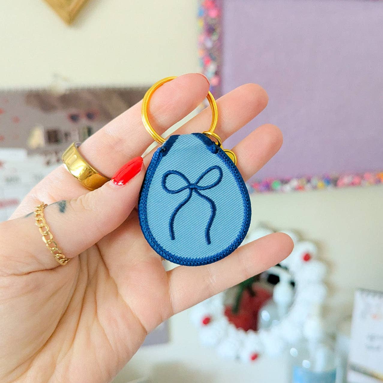 Embroidered Patch Keychain-Bow