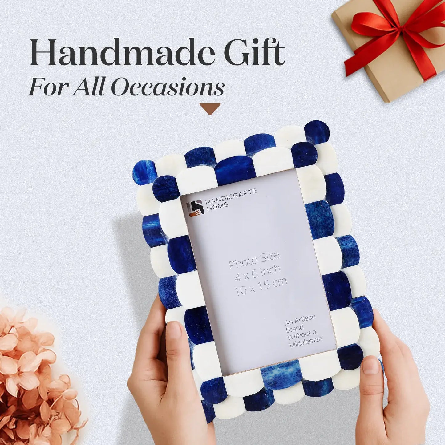 Scalloped Blue and Ivory Rectangle Photo Frame