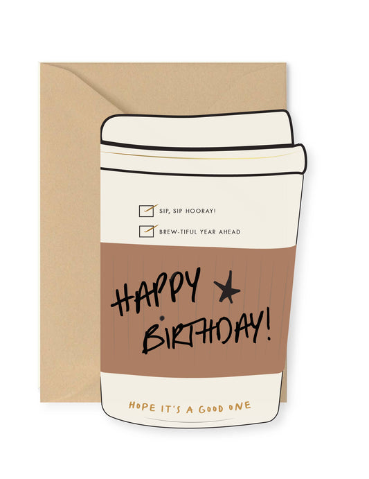Birthday Coffee Cup Die-Cut Greeting Card
