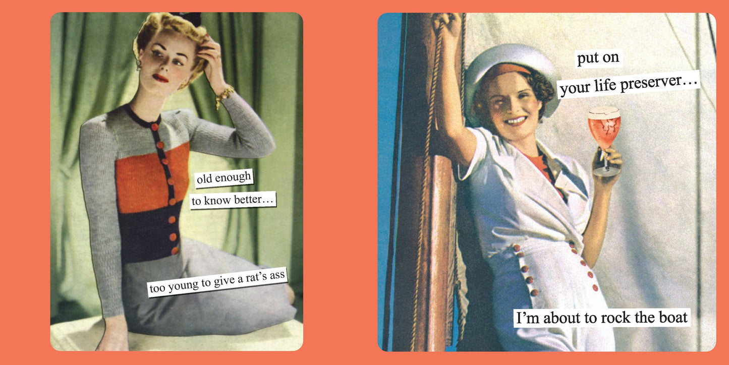 Two vintage-style images with text on an orange background