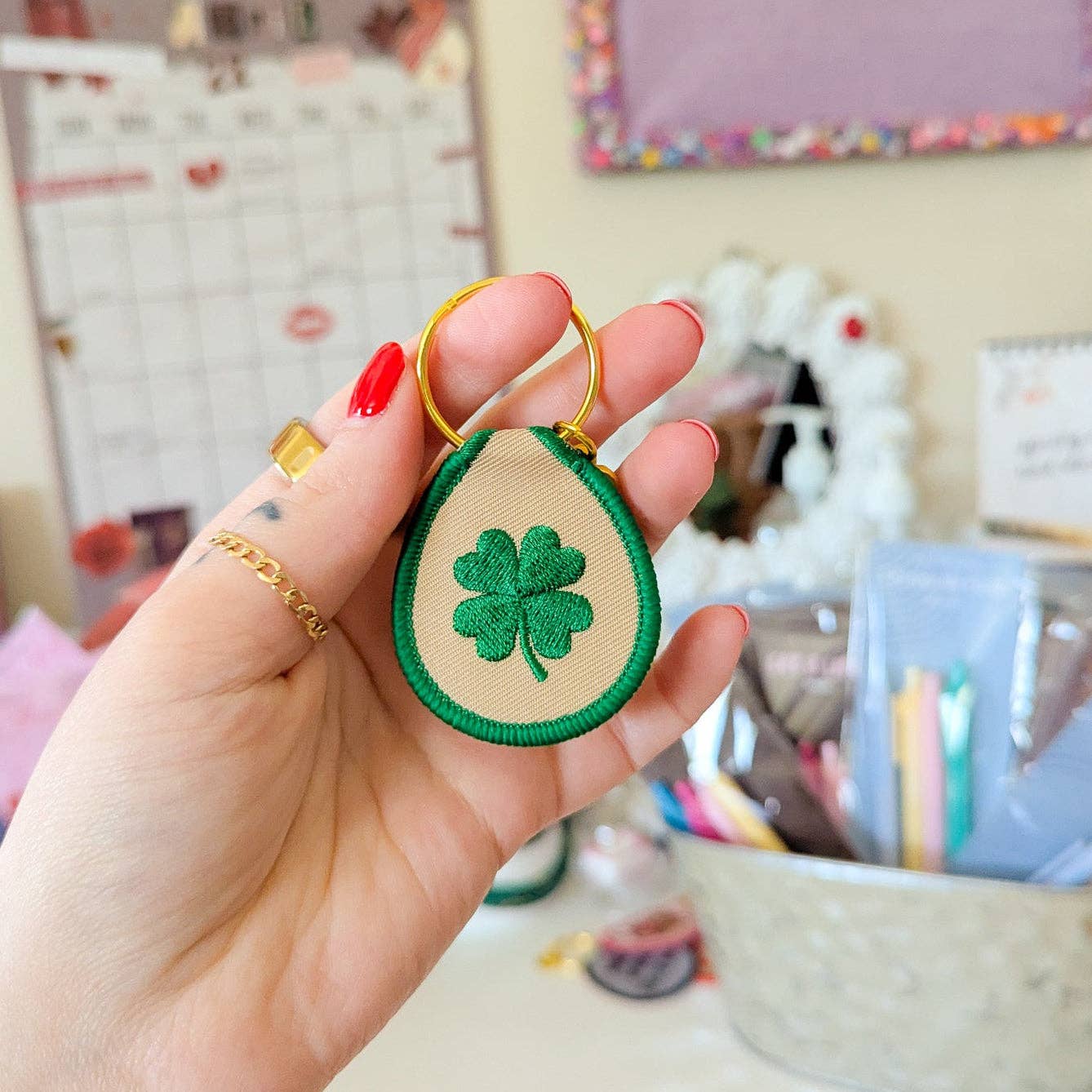 Embroidred Patch Keychain-Shamrock
