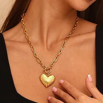 Puffy Heart Charm Toggle Necklace