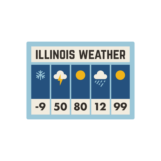 Illinois weather forecast with icons and temperatures on a blue background