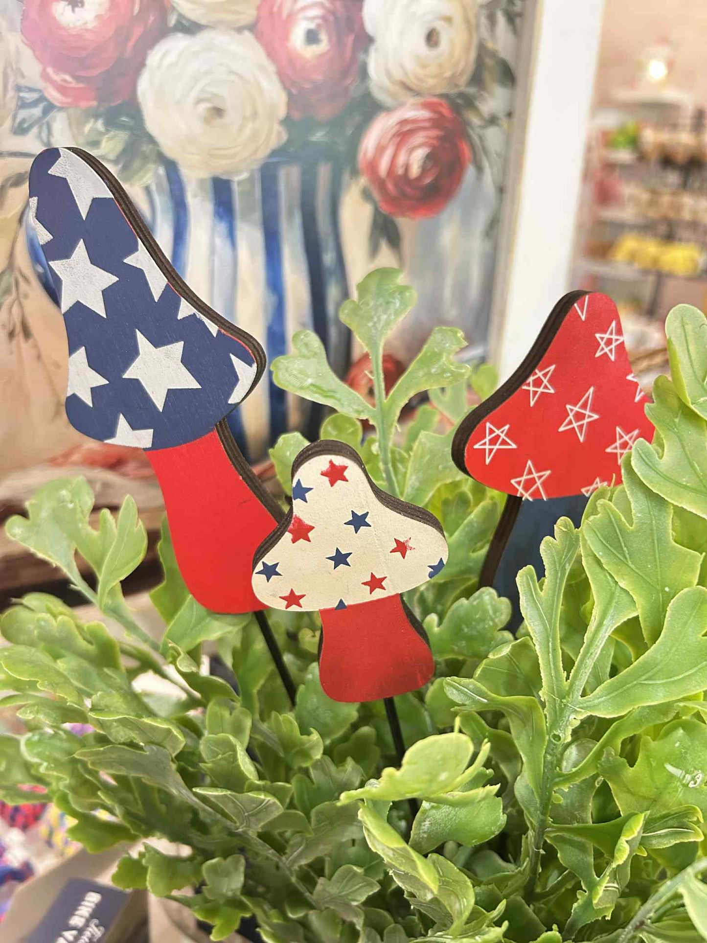 Set of 3 Americana Mushroom Plant Pokes